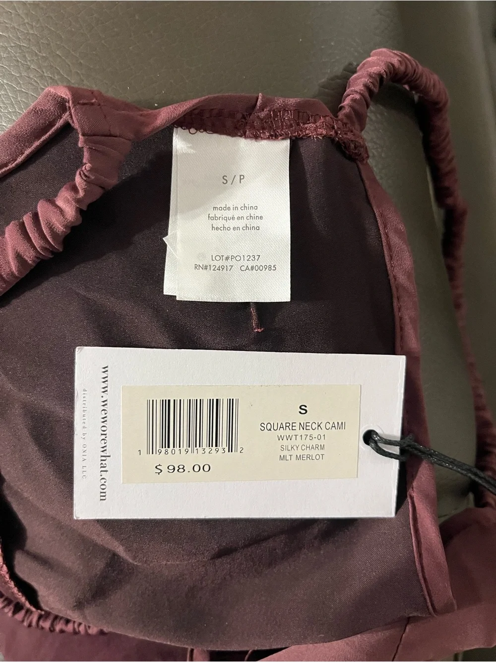 NWT Weworewhat Womens Square Neck Cami, Red Sz S